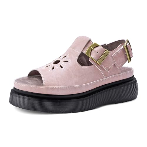 Image of Platform Sandals for Women Chunky Ankle Buckle Casual Open Toe Comfortable Flower Decoration Fisherman Sandals