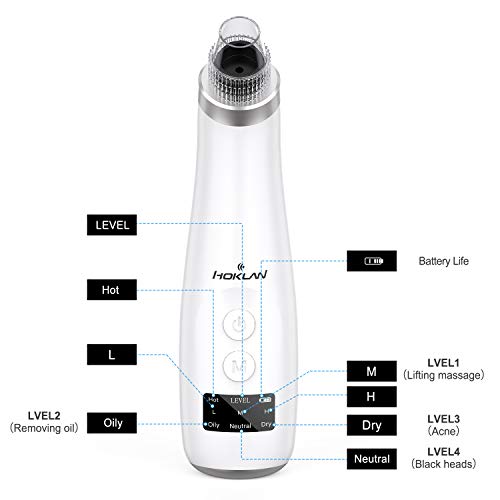 Blackhead Remover Vacuum Facial Pore Cleanser, Electric Acne Nose Comedone Suction Tool, HOKLAN USB Rechargeable Blackhead Exactor Removal Tool for Women Men with 45℃ Hot Compress & LED Display