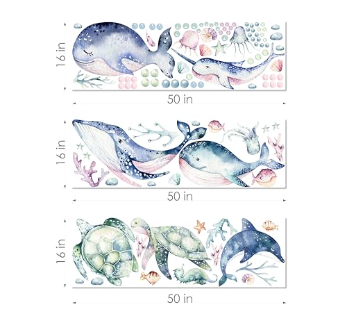 Vinilos decorativos oceánicos para pared - conjunto de ballenas y animales marinos miniatura 4