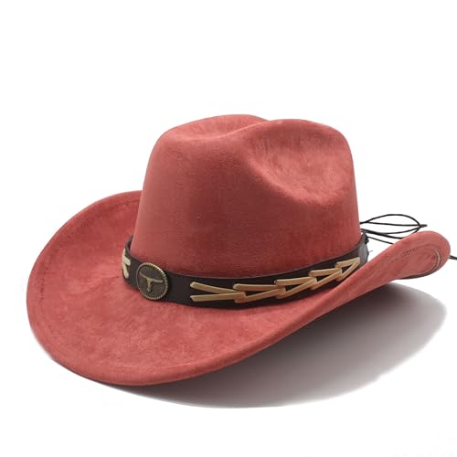 Image of Western Cowboy Hat for Women Men with Band Wide Brim Suede Cowboy Cowgirl Hat Western Style Hat