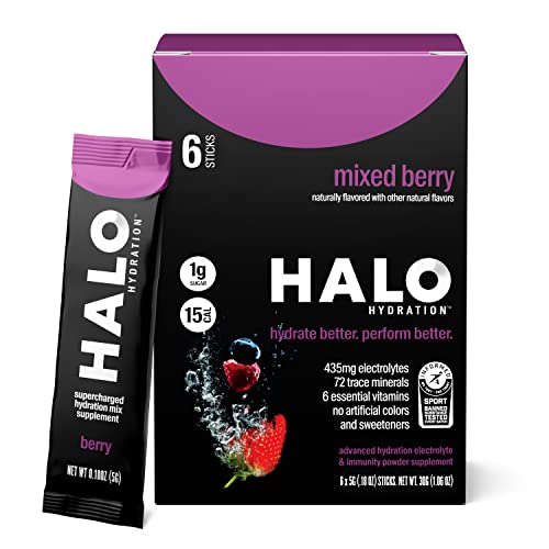 HALO Hydration Frutos del Bosque - Bebida Electrolítica en Sobres - Suplemento Rico en Vitamina C y Zinc para una Hidratación Completa - Keto, Vegano y Bajo en Calorías - 6 Sobres Cover