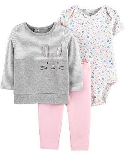Ensemble 3 pièces Carter's bébé garçon fille avec veste à capuche motif lapin gris et blanc