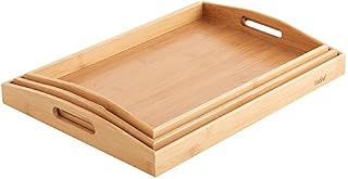 VonShef Wooden Serving Tray Set - 3 Bamboo Serving Trays/Platters/Breakfast Trays - Large 42x30cm, Medium 40x28, Small 38x25cm