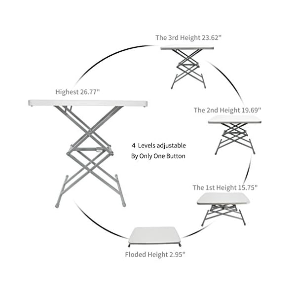 Soundance Folding Table TV Tray Small Eating Tables 25x17” with 4 Adjustable Heights Steel Legs Free-Installation Foldable Desk for Kids Sofa Bedside Patio Outdoor Indoor Camping Dinner Laptop, White - Image 3