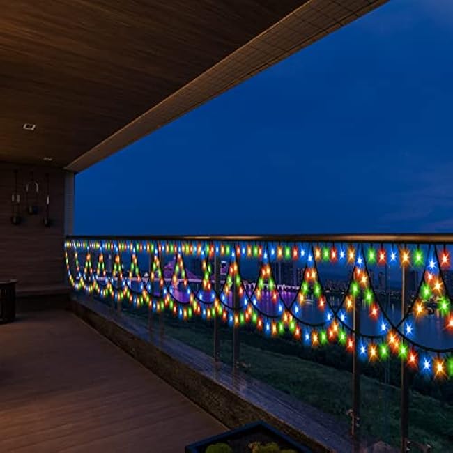 XTF2015 Halloween Christmas Lights Outdoor Color Changing 40FT 380 LED Christmas String Lights Extendable 8 Modes, Waterproof Half Round Christma s Light for House Roof Eaves Garden Patio(Multicolor)