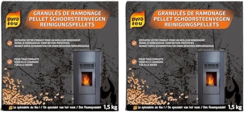 Pyro Feu - Granulés de Ramonage - 1,5kg - Entretien des Poêles, Inserts et Chaudières à Pellets - Destruction par Catalyse - pour Un Tirage et Un Rendement Optimaux (Lot de 2)