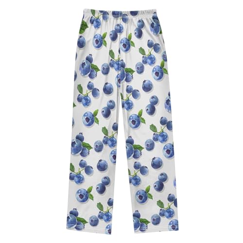 Blueberry Print Pajama Pants Lounge Sleep Pants Elastic Waist Long Pajama Bottoms with Pockets for 6-14 Years2