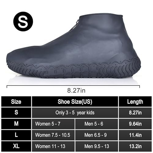 ydfagak Shoe Covers Waterproof Reusable Foldable Not-Slip Rain Shoe Covers with Zipper,Shoe Protectors Overshoes Rain Galoshes for Kids Men and Wome (Black, S (Kids 3-5 Year))
