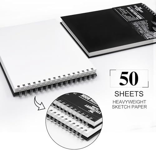 STATIONERY ISLAND Skizzenbuch A4 200 g/m² Zeichenblock 100 Seiten (50 Blatt) Spiralgebundenes Skizzenblock Zeichenpapier Zeichnungen, Skizzen für Künstler und Profis