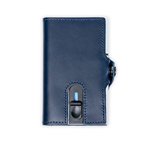 Silvergear Leder Pasjeshouder Portemonnee Blauw - RFID Anti-skim Bescherming - Voor Pasjes, Munt en Briefgeld - Heren en Dames