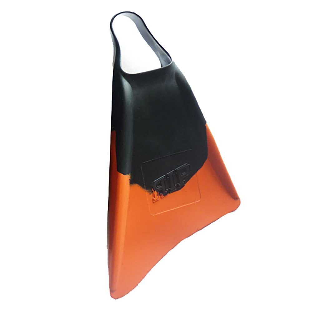 RIP Pro Asymmetric Dophin Tail Swim FINS - Floating! BodySurf, Bodyboard, Snorkle, Dive, - Intermediate to Advanced, Competition Level - Comfort w/Speed & Control (Black/Orange, Large)