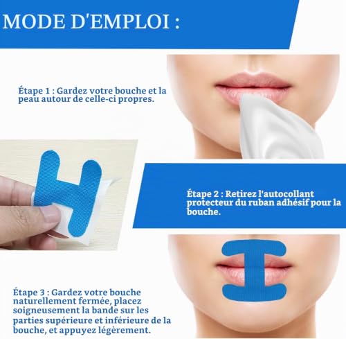Ruban de bouche pour le sommeil, ruban de bouche de sommeil de 60 pièces, aides au ronflement, aide à arrêter le ronflement et développe des habitudes respiratoires nasales (indigo) – vue 7