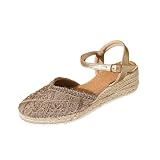Espadrillas da donna con zeppa e cinturino alla caviglia, per vacanze estive e abbigliamento casual, comode scarpe con plateau in iuta, Oro rosa, 37.5 EU