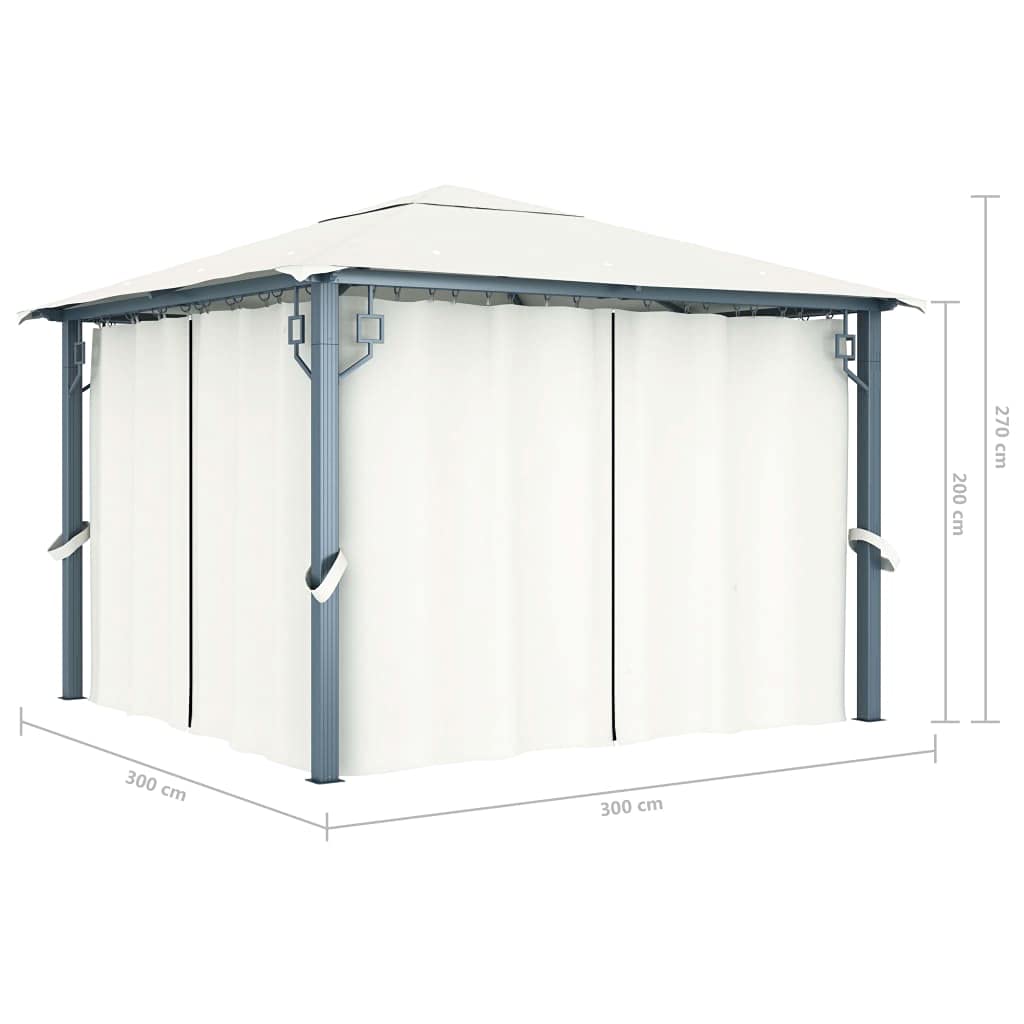 vidaXL Altana z zasłonami i lampkami LED, 3x3 m, kremowa, aluminium