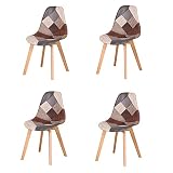 GrandCA HOME Lot de 4 Chaises de Salle à Manger, Chaise de Style Nordico Chaise Patchwork Chaise de Cuisine Chaise de Salon (Marron-4)