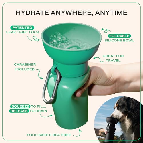 Image of Springer Flip Dog Water Bottle | Portable Drinking Feeder with Foldable Food-Grade Silicone Bowl | One-Hand Squeeze & Leak-Proof | BPA-Free 20oz | Walking, Hiking & Camping | Puppy Essentials