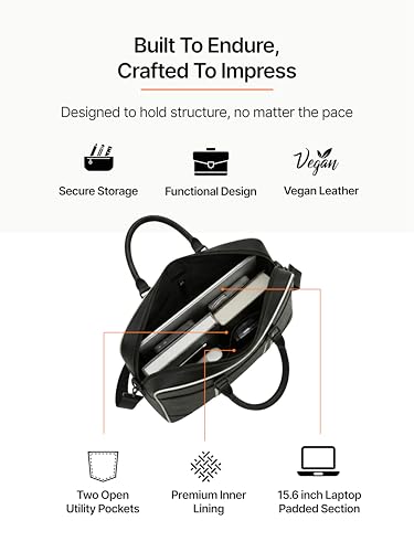 Image of Vegan Leather Laptop Messenger Bag for Men & Women | 15.6 Inch Office Shoulder Bag with Padded Laptop Compartment Multi-Pocket Travel Satchel Adjustable Strap Business Bag | Alls