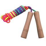 Homello Verstellbare Springseil für Kinder, Springen Seil mit Holzgriff und Regenbogen-Springseil, ideal für Fitness Training/Spiel/Fett Brennen Übung