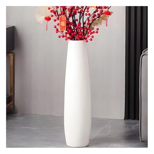 JETXYHUB Grande Vaso in Ceramica per Soggiorno, Moderno Vaso da Pavimento Alto, Ideale per Fiori, Rami E Composizioni Secche, Perfetto per L'Ufficio E L'arredamento della Casa(White C,61cm)