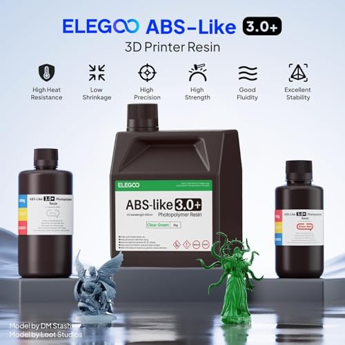 Image of ELEGOO ABS-Like Resin 3.0+, Upgraded 3D Printer Photopolymer Resin, Higher Heat-Resistance Fast Curing High Precision Non-Brittle, Translucent 1000g