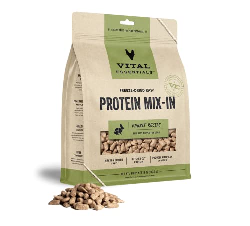 Vital Essentials Freeze Dried Dog Food Toppers, Raw Rabbit Mini Nibs Topper For Dogs 18 Oz #TOP22
