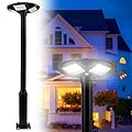 HCOOR Outdoor Lamp Post Light with 98 inch Pole IP67 Waterproof Solar Post Light Outdoor Auto Dusk to Dawn Solar Landscape Path Light with Remote for Lawn Pathway Driveway Yard