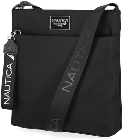 Nautica Women's Diver Nylon Small Women's Crossbody Bag Purse with Adjustable Shoulder Strap in Black Enamel