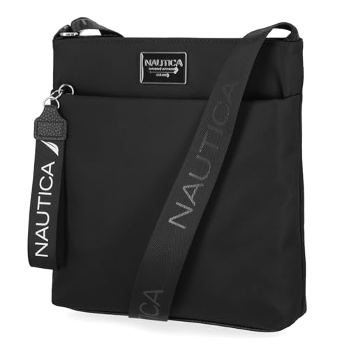 Nautica Diver Bolsa tiracolo feminina pequena de nylon com alça de ombro ajustável, Esmalte preto, One Size