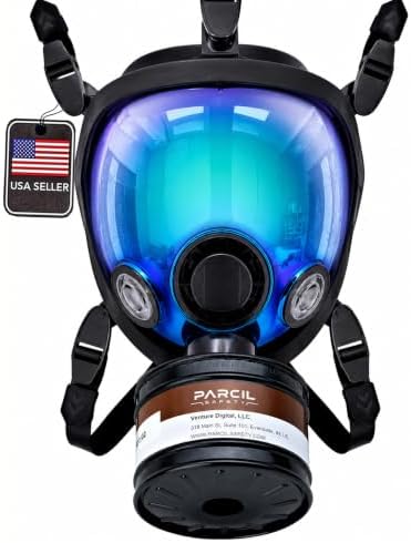 Parcil Distribution ST-100X Arctic Blue Mirrored Survival & Tactical Full Face Respirator with P-D-1 Single 40mm Carbon Activated Charcoal Filter Canister