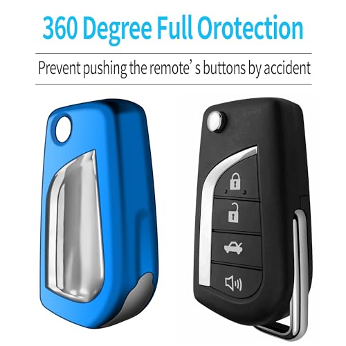 Image of Tukellen for Toyota Key Fob Cover,Special Soft TPU Key Case Cover Protector Compatible with 2018-2024 Camry SE /LE,2020-2025 RAV4 LE,Corolla SE /LE Smart Key-(Blue)
