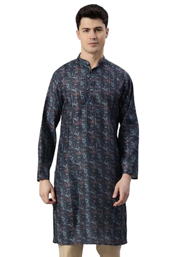 Image of Majestic Man Men's Cotton Blend Regular Fit Casual Ethnic Motifs Abstract Printed Kurta