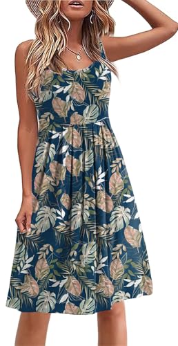 Image of Akihoo Women Summer Casual Sleeveless Midi Plain Pleated Tank Vest Dresses