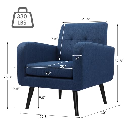 Sillón moderno tela azul con patas de madera miniatura 2