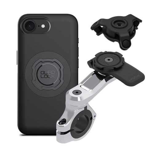 Image of Quad Lock Motorcycle Handlebar Phone Mount PRO Chrome with Vibration Dampener and MAG Phone Case for iPhone 17e /16e