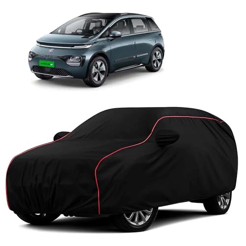 Image of Sulfar 100% Water Resistant Car Body Cover Compatible with Mirror for MG Windsor EV (Triple Stitched, Full Bottom Elastic, Black with Red Piping)