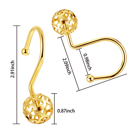Chictie Gold Shower Curtain Hooks Rings,Set Of 12 Brass Decorative Bling Metal Rustproof Shower Hangers Rings For Bathroom Curtains Rods Hollow Ball Design #TOP5