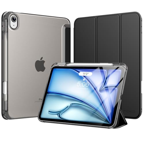 MoKo for iPad Air 11 inch Case (M4/M3/M2) 2026/2025/2024, iPad Air 5th/4th Gen 10.9 inch Case 2022/2020 with Pencil Holder, Slim Light Trifold Cover with Hard PC Translucent Back Shell, Black