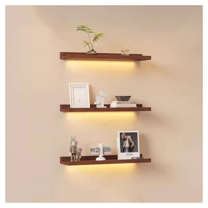 Étagères murales flottantes en bois lumineuses étagère LED marron 60 cm