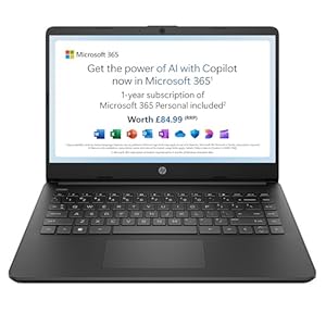 HP Stream 14″ Laptop, Intel N4120 Processor, 4 GB RAM, 64 GB eMMC, Intel UHD Graphics, HD Display, Dual Speakers, Microsoft 365 Personal 12 month included, Win 11, Jet Black, 14s-dq0000sa