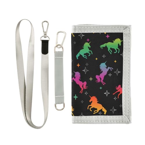 JHKKU Unicorn Stars Trifold Wallets for Kids Boys Girls, Outdoor Sports Wallet for Teen, with Zipper Coin Pocket Novelty Purse