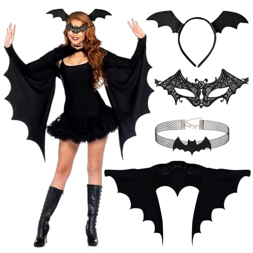 SOETDERT Fledermaus Kostüm Damen, Fledermaus Umhang Tier Kostüm, Faschingskostüme Damen Sexy, Fledermausflügel Erwachsene mit Maske, Haarreif,...