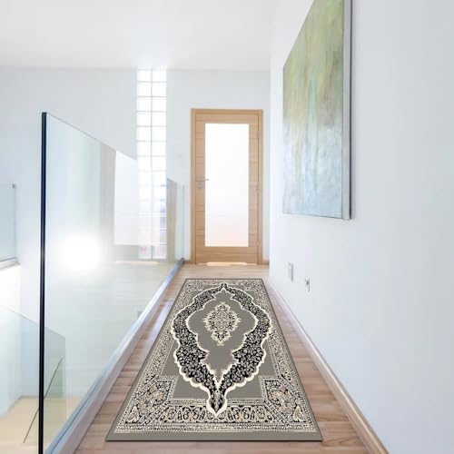 Alfombra de cocina antideslizante gris con diseño vintage lavable 6