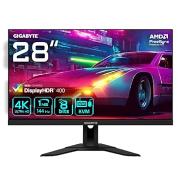 GIGABYTE Monitor de jogos M28U 28 polegadas 4K UHD - 3840 x 2160, 144Hz, 1ms, 300 cd/m², FreeSync Premium Pro, Display HDR400, HDMI 2.1, Displayport 1.4
