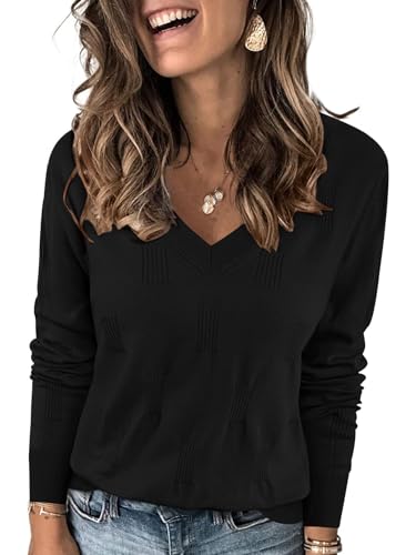 Image of Yincro Women V Neck Long Sleeve Soft Sweater Knit Casual Pullover Top