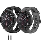 LIANCGJUE 2 Pack Waterproof Bands Compatible with Amazfit T-Rex Pro Watch Bands, Soft Silicone Replacement Band for Amazfit T-Rex/T-Rex Pro Smartwatch (Black/Dark Grey)