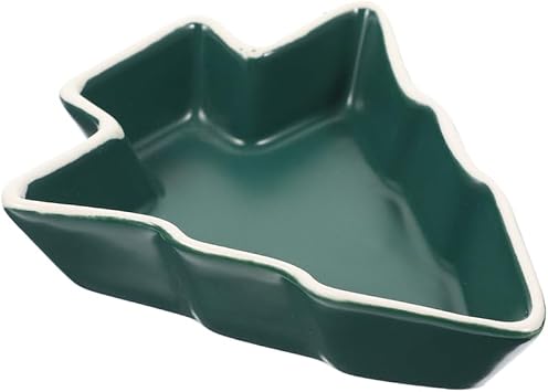 Veemoon Ceramic Christmas Tree Shaped Plate - Festive Appetizer Tray for Snacks - Dips and Desserts Holiday Serving Dish for Cookies Candy and Treats Green Color