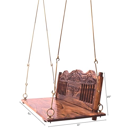 Image of APRODZ Swing for Home Reversible Sheesham Wooden Jhula for Adult for Home | Wooden Swing for Balcony | Hanging Swings with Brass Coated Chain | Patio Double Seater Indoor /Outdoor Swing, 132 x 58cm
