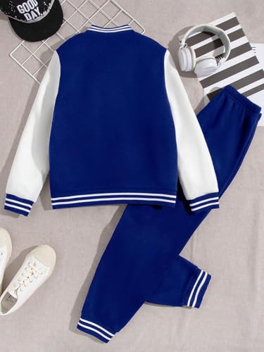 Image of Cakaner Boys Color Block Button Down Shirt and Jogger Pants Button Up Sweatsuits Sets (Size: 5-12T)