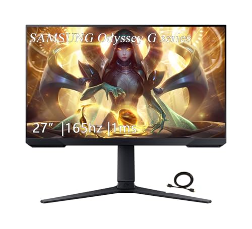 Image of Samsung 27 inch Odyssey G Series FHD Gaming Monitor, 165Hz, 1ms, VESA Mount Capability, Eye Saver Mode, FreeSync Premium,Height Adjustable Screen, Black, with GSF HDMI Cable