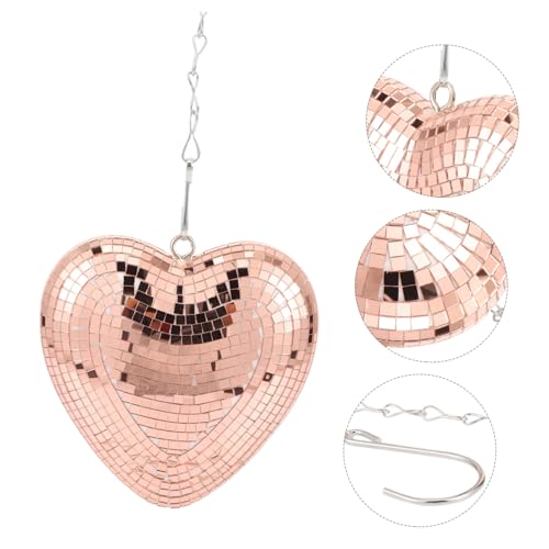 Bola espejada en forma de corazón dorada rosa para decoración de fiestas y eventos, colgante decorativa para hogar miniatura 3